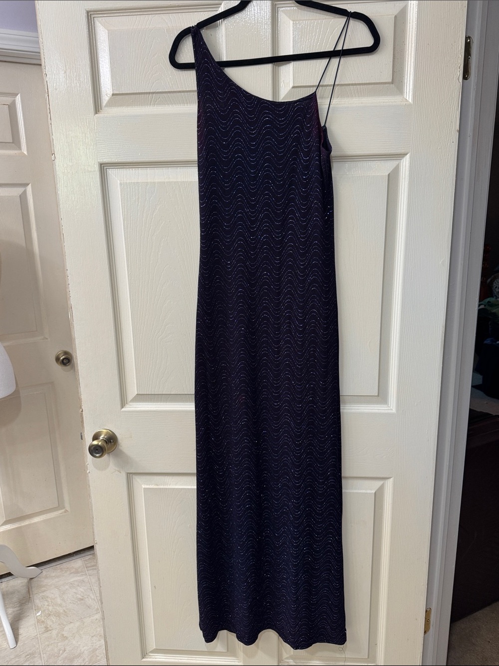 VTG 90’s Y2K Byer Too! Navy Blue Sparkling One-Shoulder Formal Prom Dress Medium - Picture 1 of 12